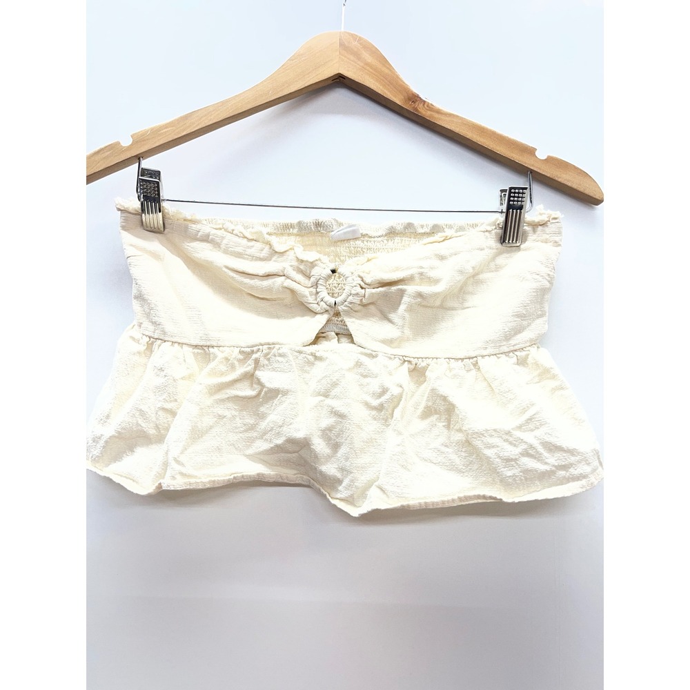 Me To We Womens Medium Ivory Textured O-Ring Peplum Strapless Bandeau Tube Top